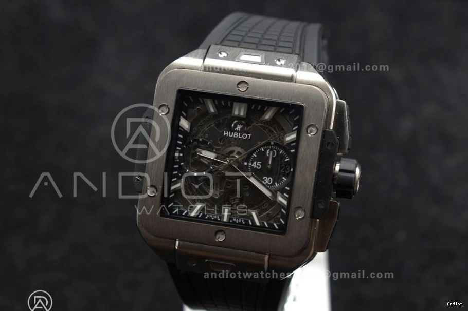 Strap 1:1 Edition Black Best Rubber Unico BBF Titanium on Bang 42mm Square A1280 Skeleton Dial 1120